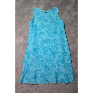 Sunny Side Up Linen Dress Floral Print Sleeveless Casual Summer Dress M *FLAW*